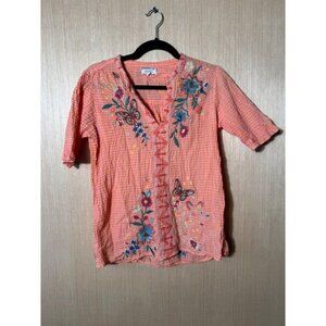 Johnny Was Olinda puff short sleeve  butterfly embroidered blouse